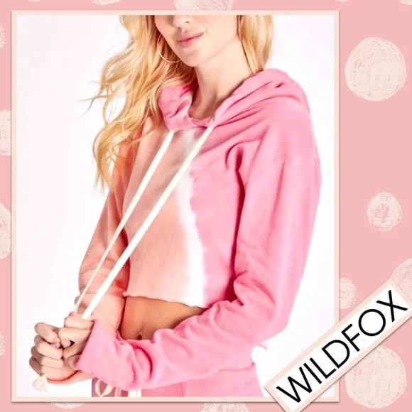 WILDFOX Ivy Sherbet Wash Tie Dye Crop Cotton Hoodie in Sherbet Wash (Peach Pink) - Picture 8 of 11